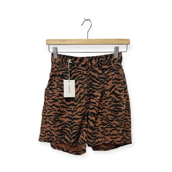 Good American Drapey Trouser Shorts Size 1 US Size S Small Brown Animal Print - Picture 1 of 7